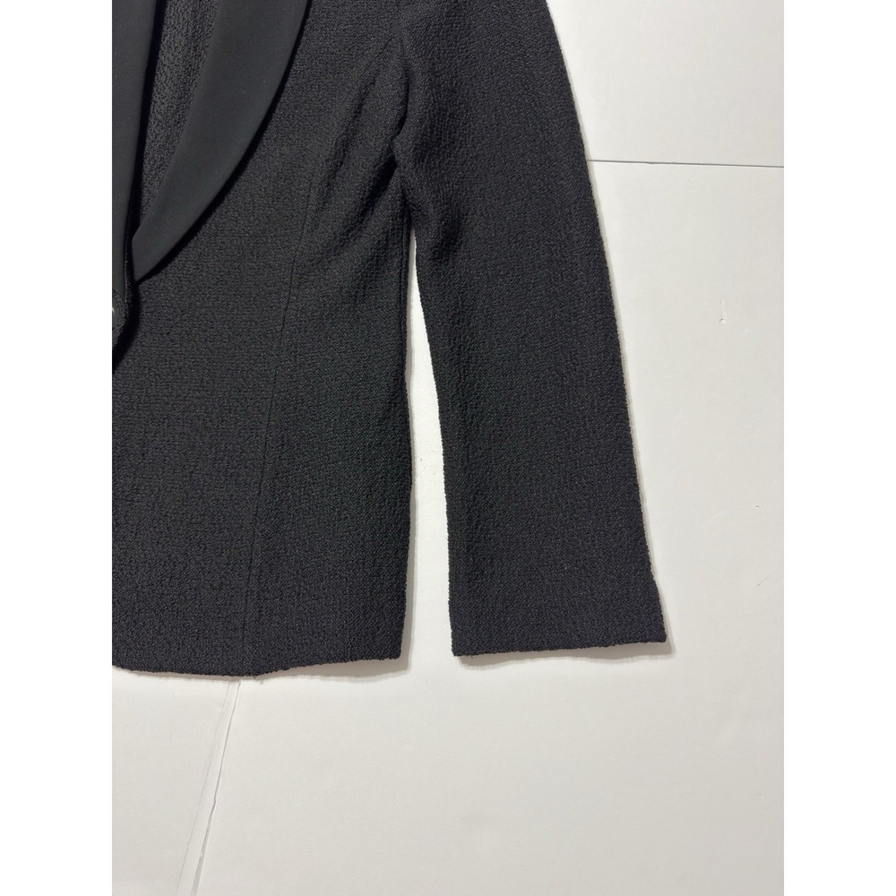 St. John Textured Knit One Button Blazer Jacket Satin Collar Sz 6 Designer USA - Picture 3 of 11